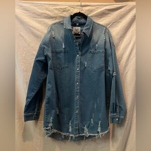 Distressed Denim Button-Up Shirt
